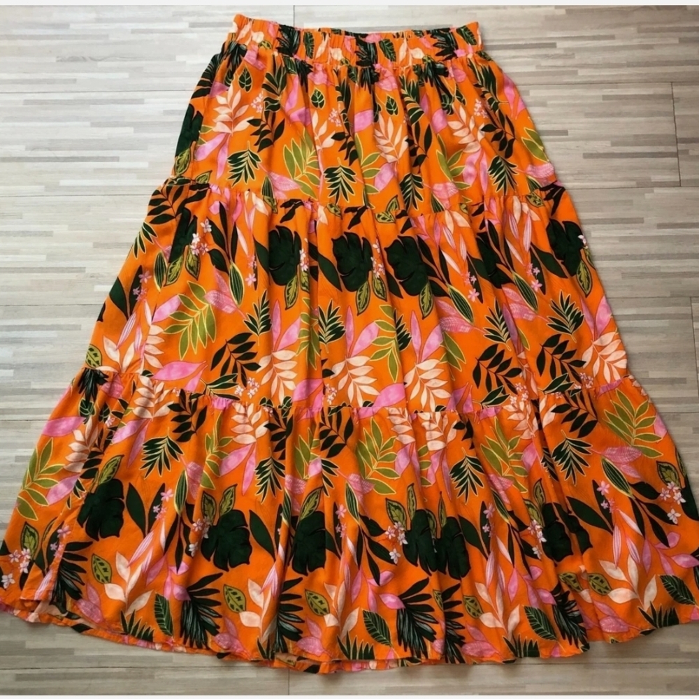 Eloquii Vibrant Orange Floral Maxi Skirt - Picture 2 of 5